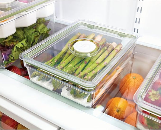 IDESIGN Large Short Produce Storage Bin with Insert Tray, The Fresh Collection – 7.85” L x 10.5” W x 3” H, Clear Bin