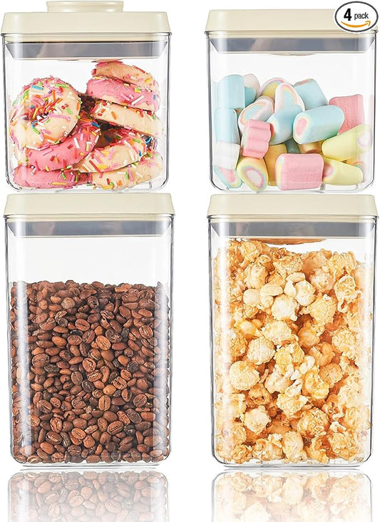 Airtight Food Storage Containers with Pop Top Lids, 4 Pcs BPA Free Plastic Dry Food Canisters for Kitchen Pantry Organization Cereal Flour and Sugar, (1.54qt+0.9qt)*2