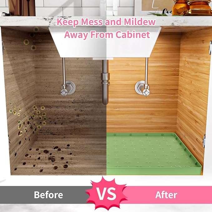 Sdpeia Under Sink Mat for [25" x 22"] Cabinet, Upgraded Silicone Waterproof Mat Kitchen Cabinet Liner Cabinet Protector Kitchen Organizers and Storage