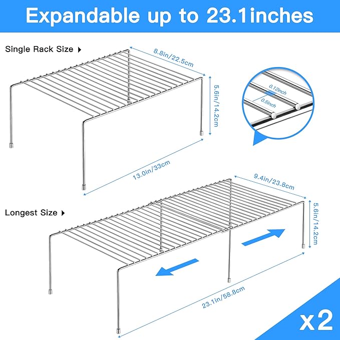 Tomorotec Stainless Steel Expandable Kitchen Storage Organizer Spice Rack Cabinet Organization Heavy-Duty Rustproof Shelf, Adjustable Durable Rack Space Saving Countertop Drawer Cabinet Pantry (2)