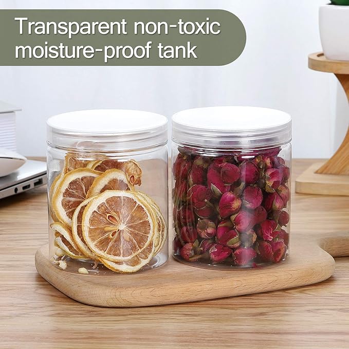 16 OZ Plastic Jars with Lids, 12 Pack Clear Plastic Slime Containers for Kitchen and Household Food Storage of Dry Goods, Creams and More,Included Extra Label and A Pen