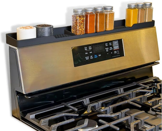 TEO Magnetic Stove Top Shelf - Black Silicone 30" Over the Stove Spice Rack, Heat Resistant, No Hassle Installation, Dishwasher Safe, Over Oven Shelf