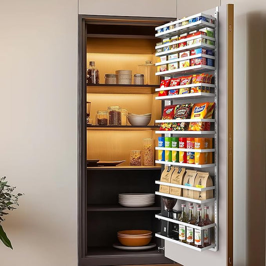 8-Tier-Over-the-Door-Pantry-Organizer W/ Adjustable Basket&Fence,Large Wall Mount Spice Rack Organizer, Hanging Spice Seasoning Shelf Organization For Kitchen Cabinet Door, Bathroom Door Storage