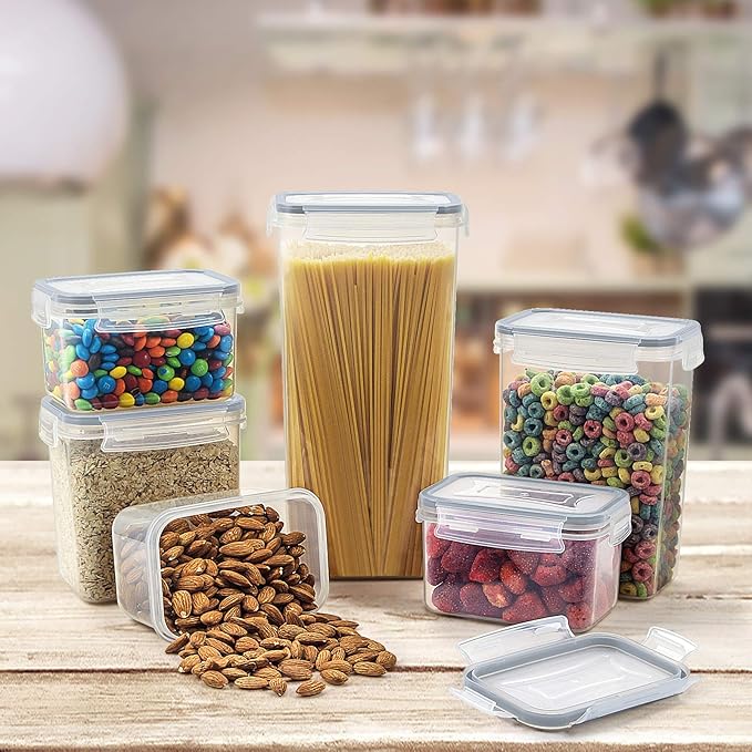Wildone Airtight Food Storage Containers with Lids, 14PC Plastic Kitchen Containers Storage Set for Pantry Organization and Storage, Cereal, Flour and Sugar Containers, Include 20 Labels & Pen