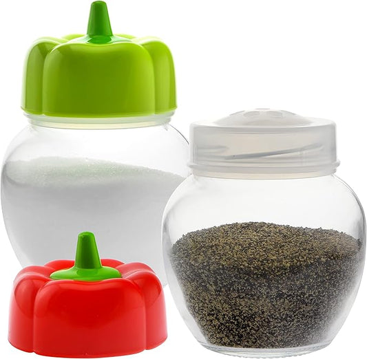 Seasoning Shaker Perforated Top Shaker For Parmesan Cheese, Pepper, Kosher Salt, Glass Jar With Cute Pepper Lid, Dishwasher Safe - 7oz - Set Of 2