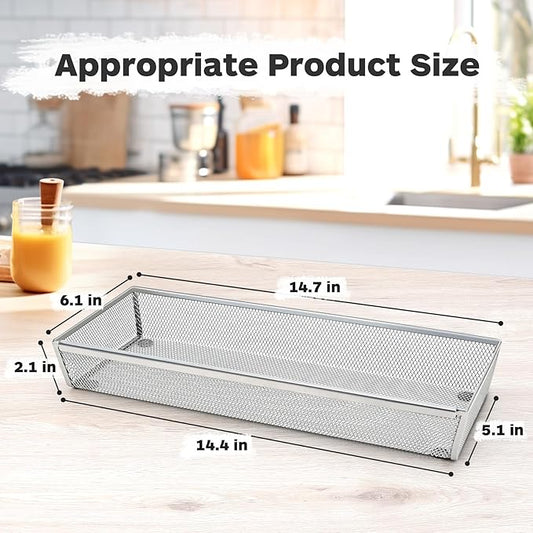 Flatware Organizer with Interlocking Arm (Grey) - 2 Pack 14.7" X 6.1" X 2" Utensil Drawer Organizer