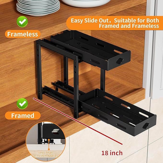 RCHYFEED Pull Out Spice Rack Organizer for Cabinet, 2-Tier Heavy Duty Slide Out Spice Rack for Inside Cabinets & Pantry, Kitchen Seasoning Organizer Vertical Spice Racks,5.5" Wx10.8 Dx9.7 H,Black
