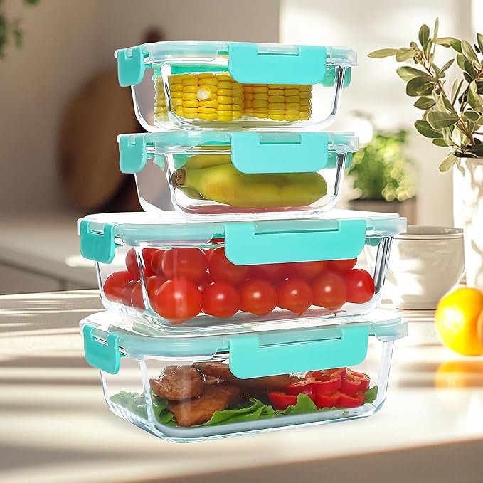 UMEIED 12 PACK Glass Food Storage Containers with Leak Proof Lids, Glass Airtight Meal Prep Containers Set for Lunch, On the Go, Leftover, Kitchen Pantry Organizers and Storage (Mint Green)