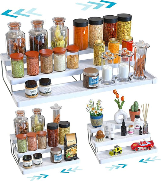 YAN & HIN Pack of 2 Expandable Spice Rack - Cabinet Organizer and Seasoning Organizer for Kitchen - Adjustable Storage Solution for Countertops and Shelves - Durable and Versatile Design