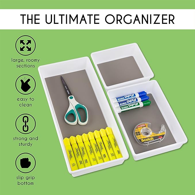 Drawer Organizers 3-Size | Kitchen, Desk, Junk Drawer Organization & Storage Tray [6 Pcs]