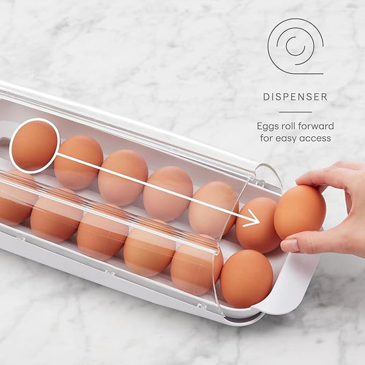 YouCopia FridgeView Rolling Egg Holder, BPA-Free Stackable Eggs Organizer with Removable Tray for Refrigerator Storage