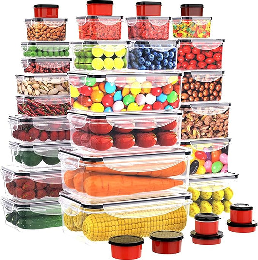 RockBerry 66 Pcs Large Food Storage Containers with Lids Airtight-Total 19075ML Stackable Kitchen Bowls Set(33 Containers,33 Lids) 2500ML to Small Box-BPA Free Leak proof Plastic Boxes-Microwave safe