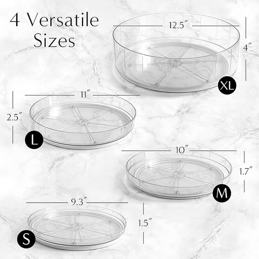 NOSTALGIQ 4-Pack Lazy Susan Organizer | Rotating Pantry Organizers and Storage | Clear Lazy Susan for Table Top, Cabinet Organizer, Perfume Organizer, Spice Rack Organizer (9", 10", 11", 12")
