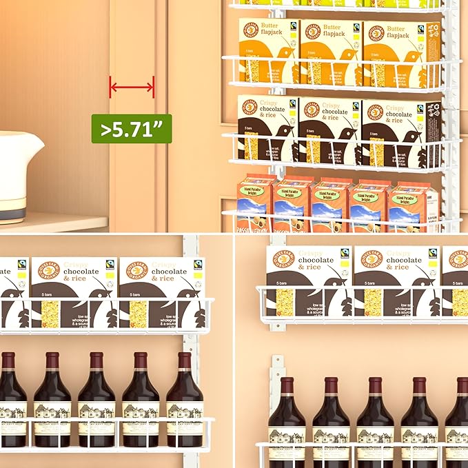 Churboro Over the Door Pantry Organizer Rack with 12 Adjustable Baskets, 12 Tiers Dual-use Spice Rack- Hanging or Wall Mount Spice Rack, Pantry Door Organizer, White