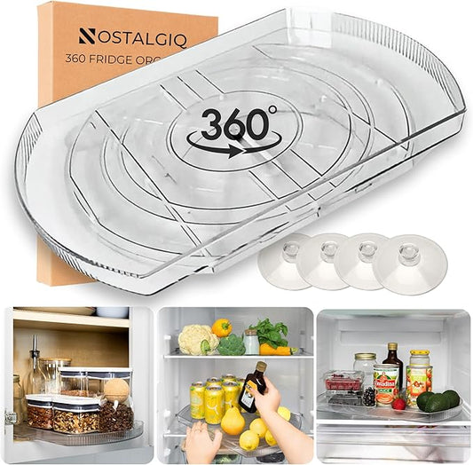 NOSTALGIQ 360° Rotating Lazy Susan for Refrigerator| Rectangular Fridge Organizer | Cabinet, Pantry, Refrigerator Organizers and Storage | Effortlessly Refrigerator Organizing Solution (16.5 x 11in)