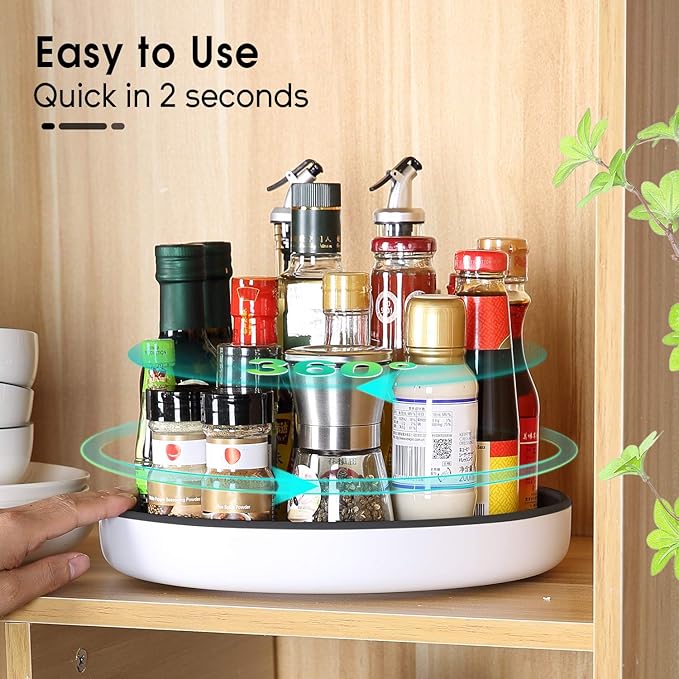 LAMY Lazy Susan Organizer, 10-Inch Lazy Susan Turntable for Cabinet, Refrigerator, Dining Table and Table top - Versatile Organizers and Storage Solution for Kitchen, Pantry, and Bathroom - Black
