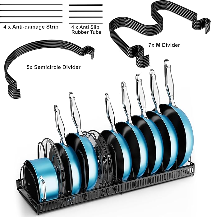 Expandable Pot Rack Organizer, Adjustable Kitchen Storage for Pots, Pans, and Lids