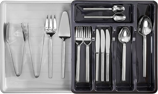 RoyalHouse Premium Cutlery Drawer Organizer, Expandable Utensil Holder And Organizer, 6-Compartments, Compact BPA-Free Plastic Storage for Spoons Forks Knives, Silverware Organizer