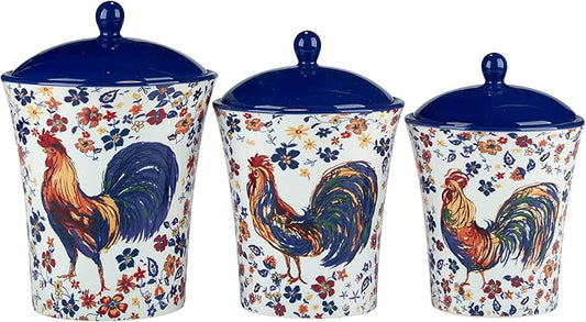 Certified International Morning Rooster Set of 3 Canisters: 54 oz., 64 oz.,92 oz.
