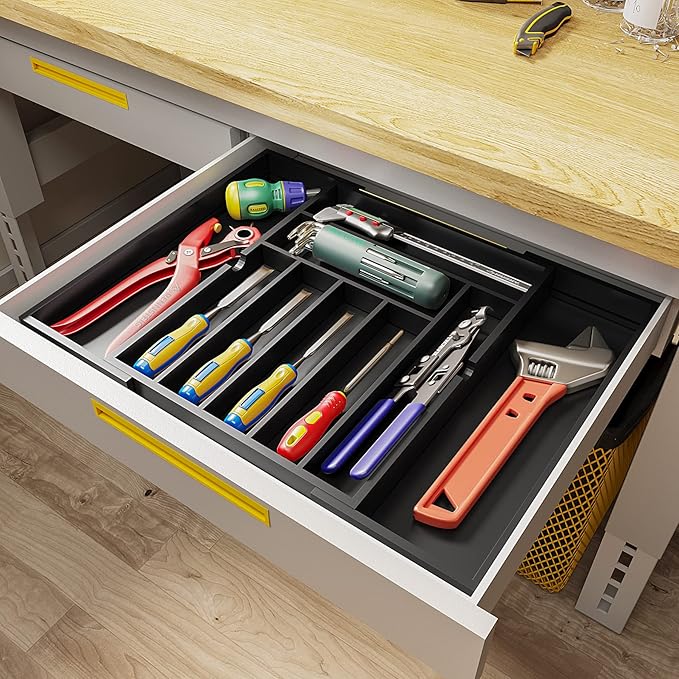 BAMEOS drawer organizer flatware organizer cutlery tray silverware organizer expandable adjustable bamboo drawer organizer kitchen bathroom