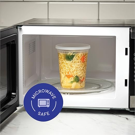Stack Man [48 Sets - 32 oz. Plastic Deli Disposable Food Storage Containers with Airtight Lids