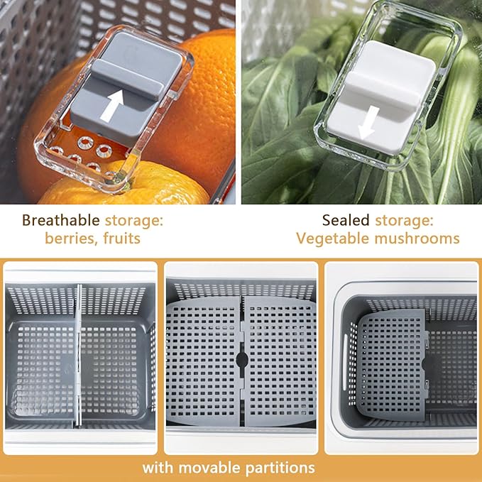 Fruit Storage Containers for Fridge with Removable Colanders, Airtight Produce Vegetable Berry Containers with lid for Fridge, Food Storage Containers for Washing, Draining, Freshness