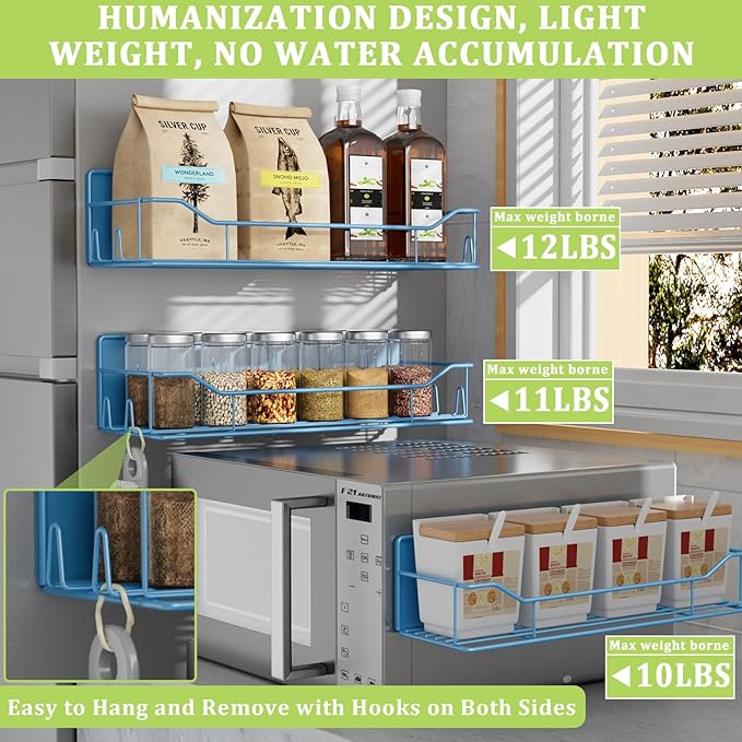 Magnetic Spice Rack for Refrigerator, 7 Pack Magnetic Fridge Shelf for Kitchen Organization Storage, Moveable Spice Organizer W/Paper Towel Holder, Utensil Caddy, Cutting Board Rack (Blue)