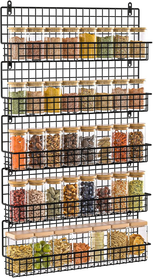 X-cosrack Spice Rack Organizer, 5-Tier Wall Spice Rack, Stackable Hanging Spice Jars Storage Racks, Great for Kitchen and Pantry, Up to Storage 48 Jars(Patent No.:D909138S)