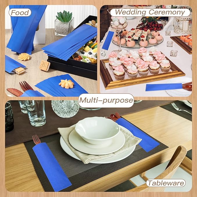 Geelin 500 Pcs Paper Silverware Bags 10" x 2-3/4" Kraft Utensils Sleeves for Restaurant Flatware Holder Unprinted Cutlery Bags Chopsticks Holder Christmas Wedding Party Tableware (Blue)