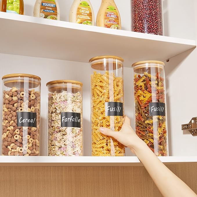 Vtopmart 70oz Glass Food Storage Jars, 3 Pack Large Kitchen Containers with Airtight Bamboo Wooden Lids for Pasta, Nuts, Flour, Canisters Set for Cereal, Pantry Organization, BPA Free