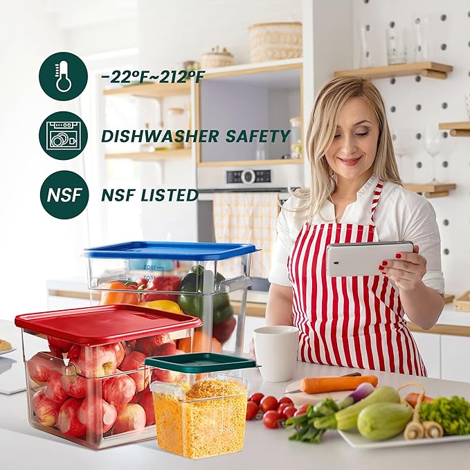 4 Pack Food Storage Containers with Lids, 4 Quart Square Commercial Food Containers, NSF, Polycarbonate, Clear
