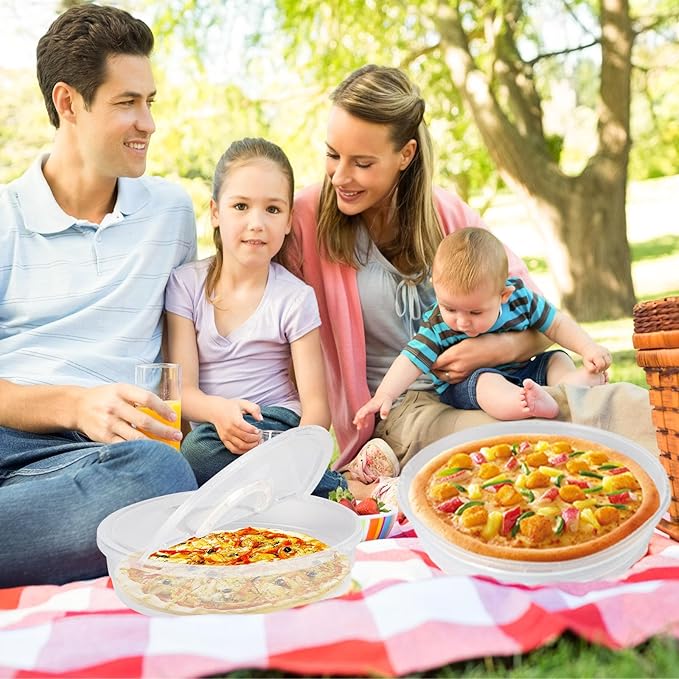 2 Pack 12inch Food Storage Container with Lid and Handle, Reusable 2 Compartments Pizza Slice Storage Container, Round Clear Pie Carrier Leftover Pizza Keeper for Cake Cheesecake Tortilla Pastry