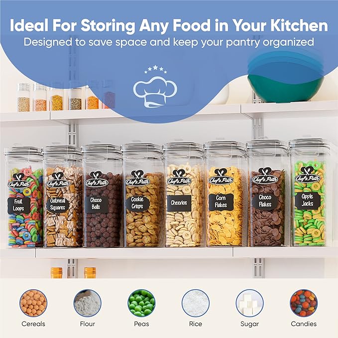 Chef's Path Set of Storage Box - Lunch Box, 8 Labels, Set of Spoons and Marker, Flour Box - BPA-Free Plastic Box (4 L) (4)