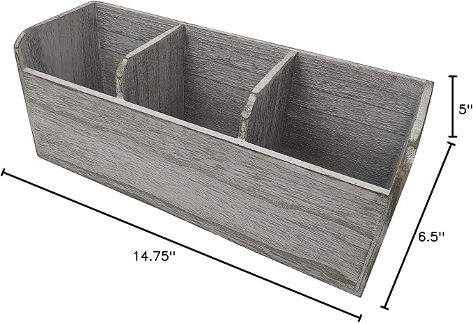 Gianna's Home Rustic Farmhouse 3 Compartment Wooden Countertop Kitchen Desk Caddy Utensil Organizer