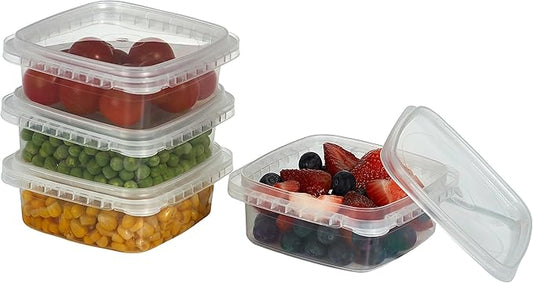 Decony 64 oz. Square Clear Deli Food Storage Containers With Lids Airtight Tamper evident system easy stackable saver shape Restaurant Take Out/Freezer microwave and dishwasher safe - 10 sets