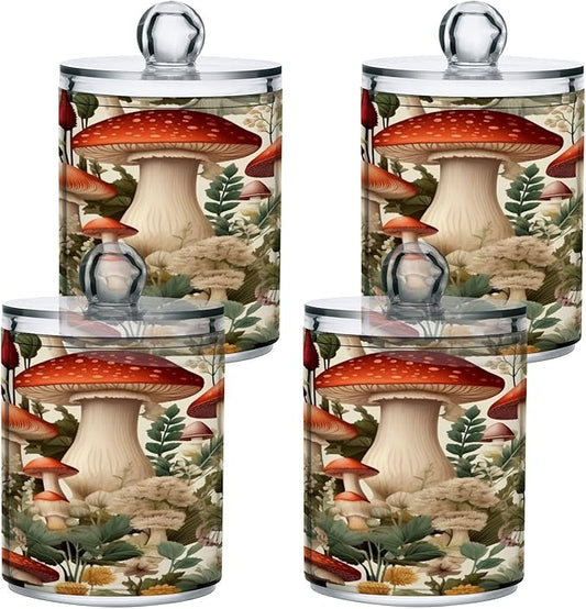 Cartoon Mushroom 2PC Airtight Transparent Plastic Storage Jar, Food Storage Container Glass, Can Store Candy, Salt, Coffee Beans, With lid, Easy To Use…