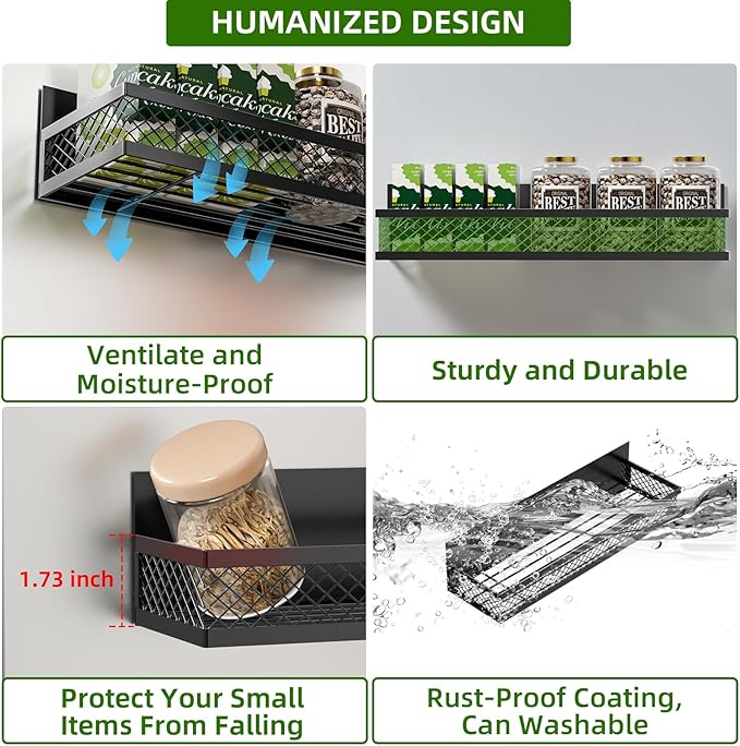 Magnetic Spice Rack for Refrigerator, 3 Pack Magnetic Shelf for Refrigerator, Movable Magnetic Basket is Used for Side Storage in Ovens, Microwaves, or Washing Machines