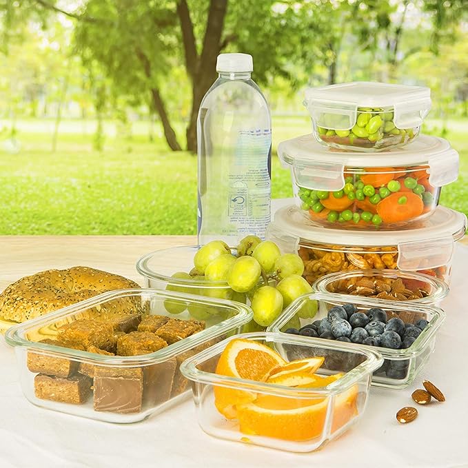 PrepNaturals 13 Pack Glass Meal Prep Containers - Dishwasher Microwave Freezer Oven Safe - Glass Storage Containers with Lids