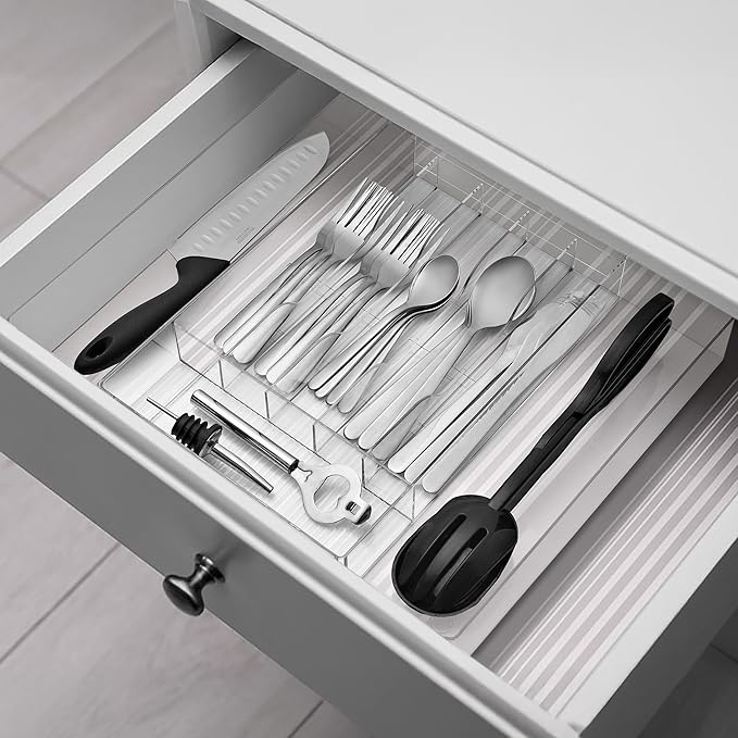 Sorbus Silverware Organizer – Expandable Kitchen Drawer Organizer, Non Slip Adjustable Utensil Organizer, Cutlery Tray for Forks, Knives, Spoons – Multipurpose Flatware and Kitchen Storage Solution