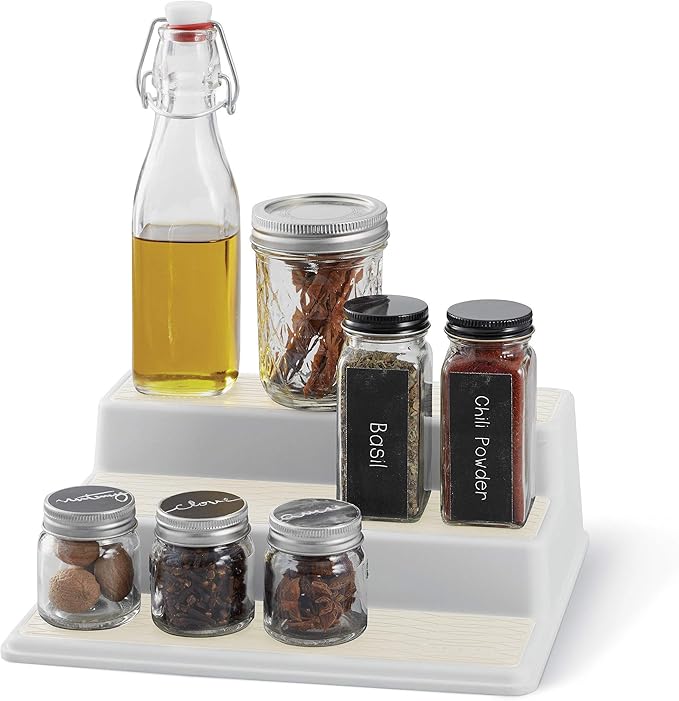 Copco Basics 3-Tier Spice Pantry Kitchen Cabinet Organizer, 10-Inch, Cream
