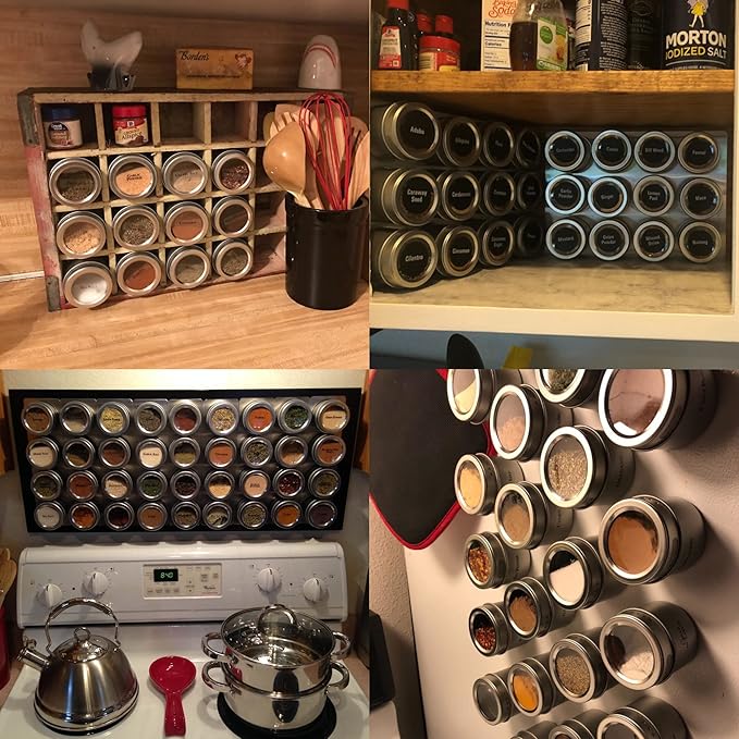 12-Piece Magnetic Spice Jar Set | Kitchen Essentials Seasoning Organizer | Durable Spice Tins with Sift-Pour Lids & Clear Viewing Window | Ideal for Kitchen Refrigerator & Cabinet Organization