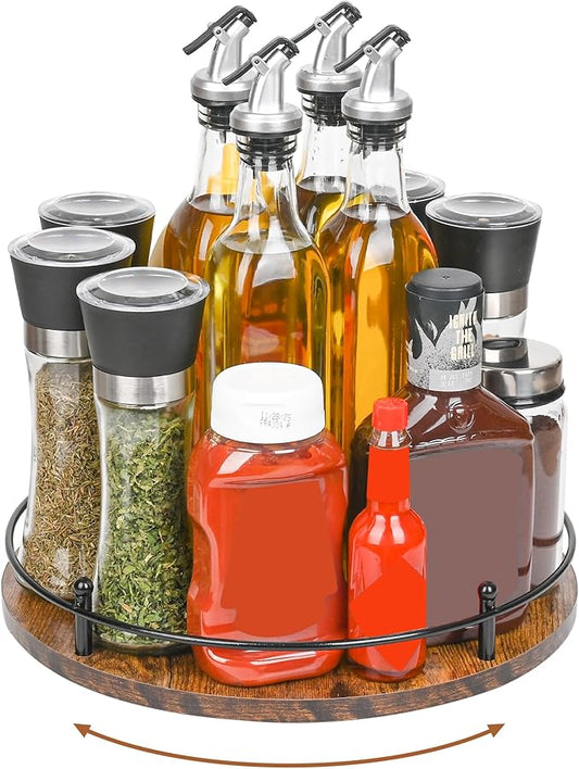 Single Tier Lazy Susan Spice Rack Organizer, 12-Inch Wooden Rotating Turntable for Compact Countertop Cabinet Storage, 360 Degree Non Slip Spice Carousel, Kitchen and Bathroom Decor Easy Clean