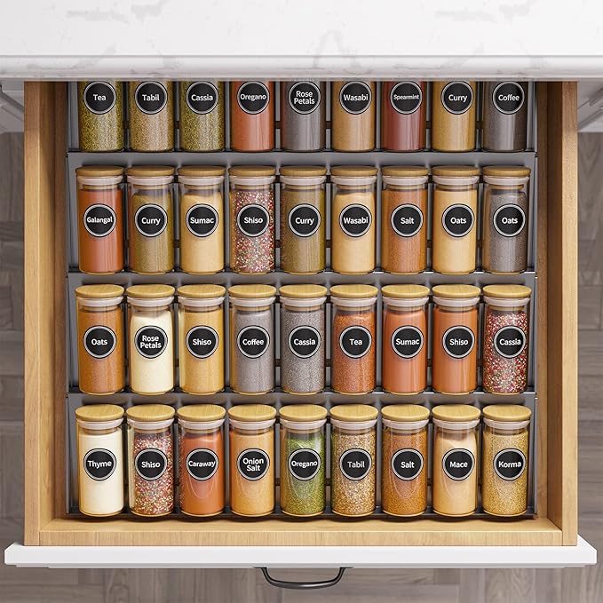 SpaceAid 36 Pcs Spice Jars with Bamboo Lids and Labels, Empty 4oz Glass Spice Bottles, Minimalist Farmhouse Spice Labels Stickers with Funnel, Seasoning Containers for Spice Rack, Cabinet and Drawer