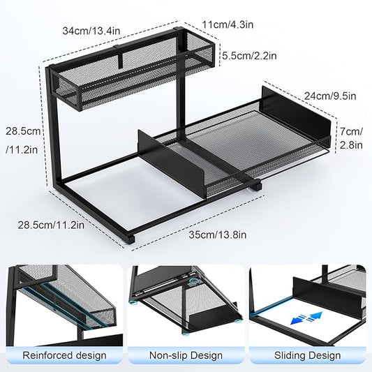 2 Pack Under Sink Organizer and Storage, 2 Tier Pull Out Cabinet Organizer, Slide Out Under Sink Storage Shelf, Undersink Organizers Shelves for Kitchen Bathroom Pantry Organization (Black)