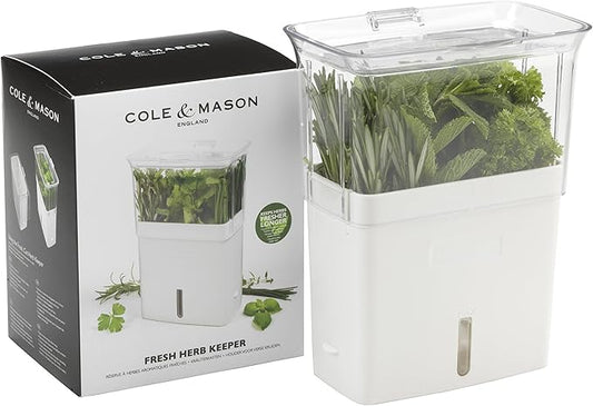 Cole & Mason Fresh Herb Keeper - Acrylic Herb Storage Container for Refrigerator - Fridge Herb Storage for Herbs & Vegetables - Herb Saver Pod - Clear