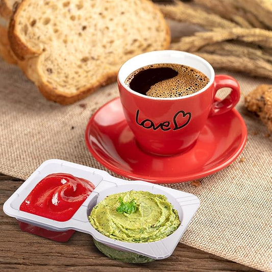 10 Sets Double Compartment Condiment Container With Lids, Reusable Snack Container for Sauces and Snacks, Disposable Snack Containers, Ideal for On-the-Go Meals and Parties (10Pack)