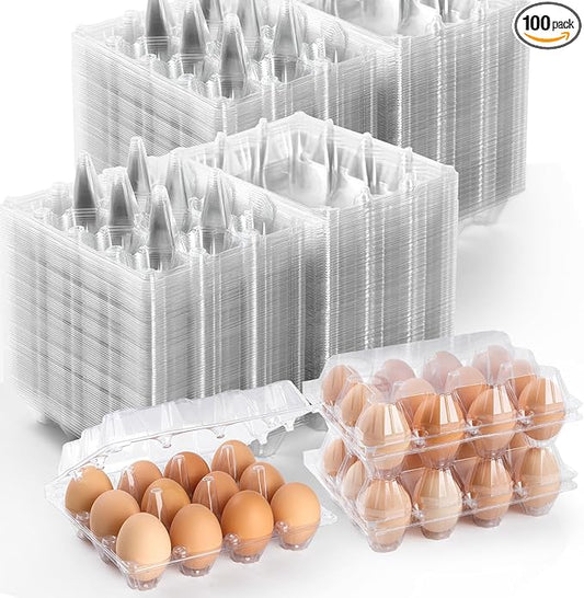 100 Pack Plastic Egg Cartons Cheap Bulk,1 Dozen Clear Empty Egg Cartons for Chicken Eggs 3x4 Grids,Reusable Egg Carton for Family, Chicken Farm, Markets Display