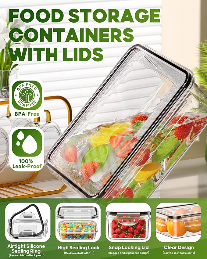 60 PCS Food Storage Containers with Lids(30 Containers & 30 Lids), BPA-Free Plastic Food Containers for Kitchen Storage, Leak Proof, Reusable Meal Prep Containers with Labels & Pen