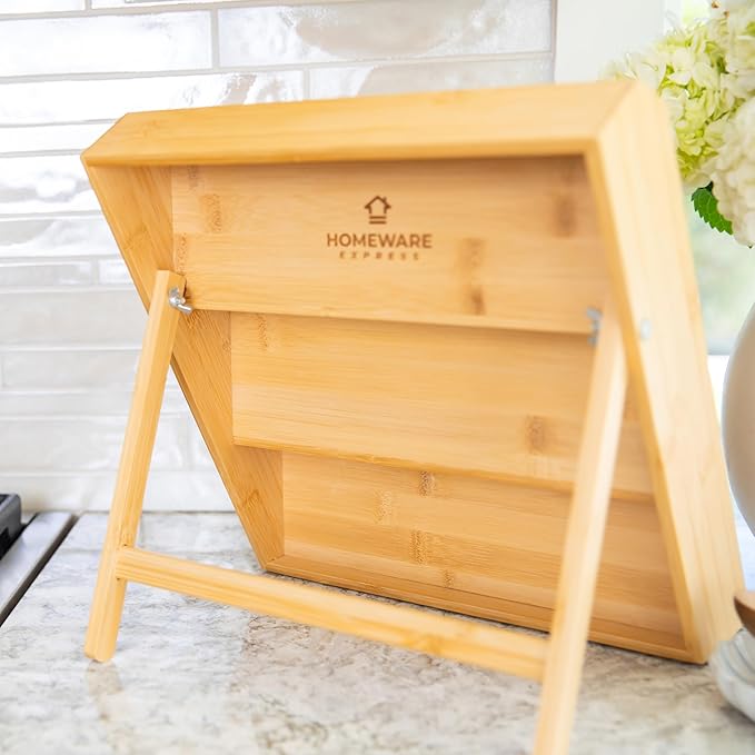Extra Sturdy 3-Tier Bamboo Spice Rack – 12" W x 10" D x 13" H – Foldable Non-Slip Wooden Spice Organizer for Countertop, Cabinet & Drawer – Includes Labels, Funnel & Hooks