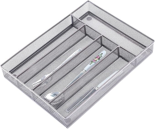 Silverware Tray for Drawer, Silverware Organizer, Metal Drawer Organizer Kitchen Utensils with Foam Feet Multi Compartments Cutlery Organizer in Drawer (SLIVER)